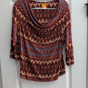 Ruby Rd Chic Zigzag Patterned Cowl Neck Blouse
